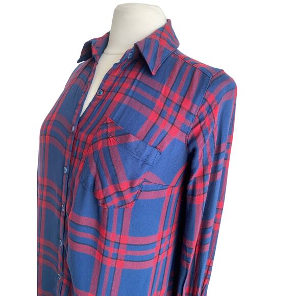 ISABEL MATERNITY Plaid Button Down Shirt Womens Sz XS Red Navy - Picture 5 of 8